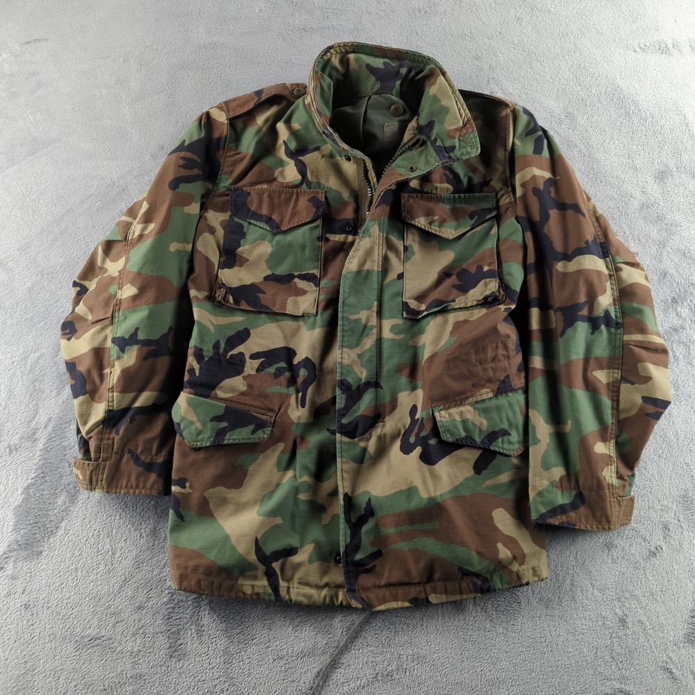 Vintage 90s US Military M65 Jacket Mens Small Long Woodland Camo Field YKK Y2K